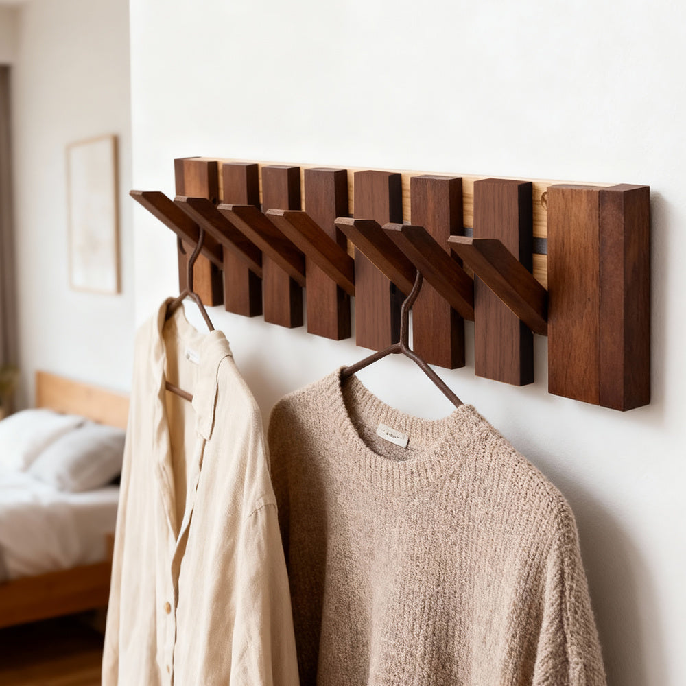 6-Hook Piano Key Wall-Mounted Wooden Coat Rack