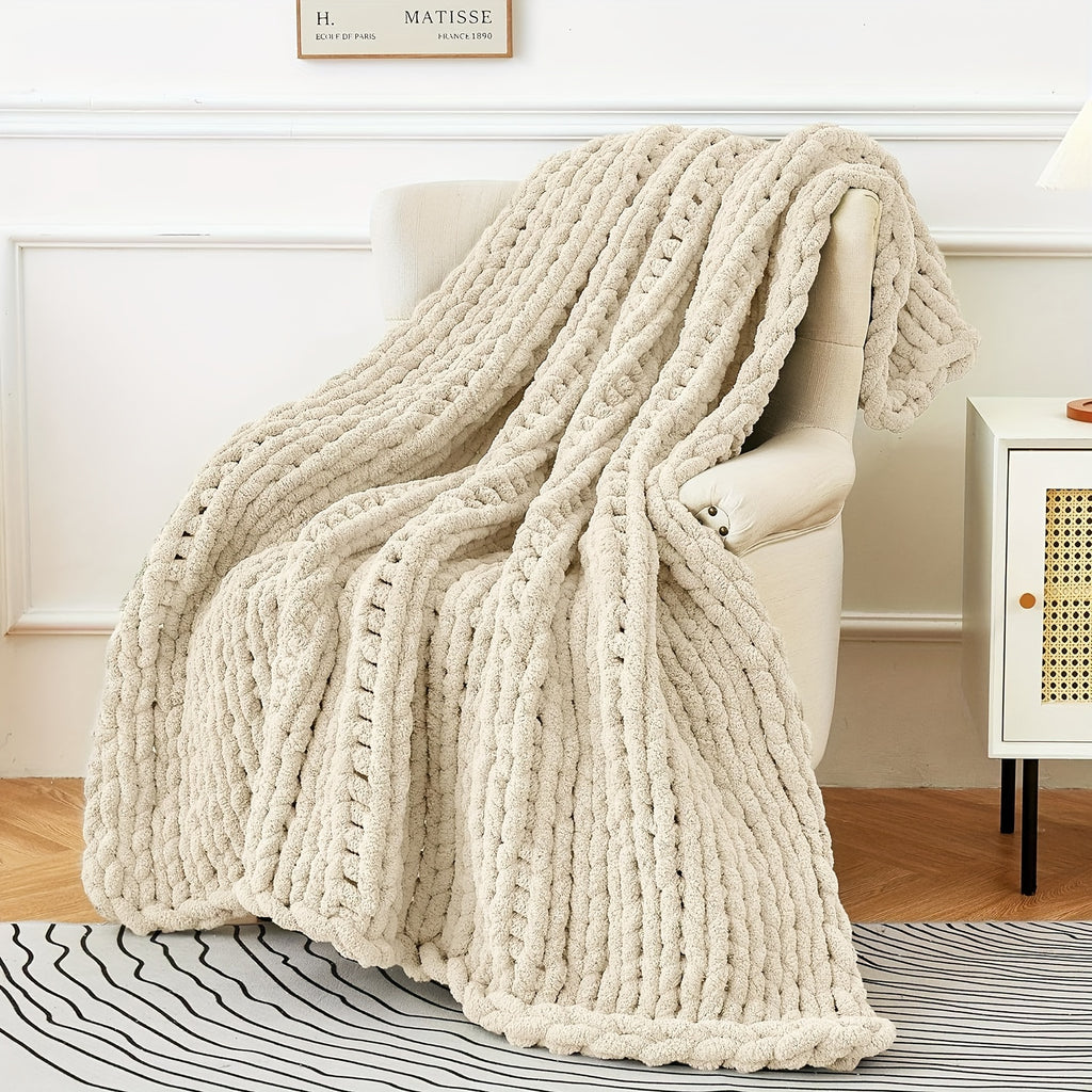 Chunky Knit Chenille Throw – 100% Polyester