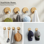 4 Adhesive Stainless Steel Hooks with Wood Base