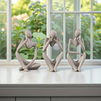 Set of 3 Abstract Sandstone Reading Thinker Figurines