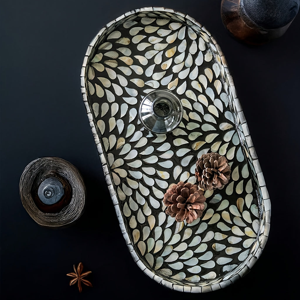 Mother-of-Pearl Inlay Oval Decorative Tray