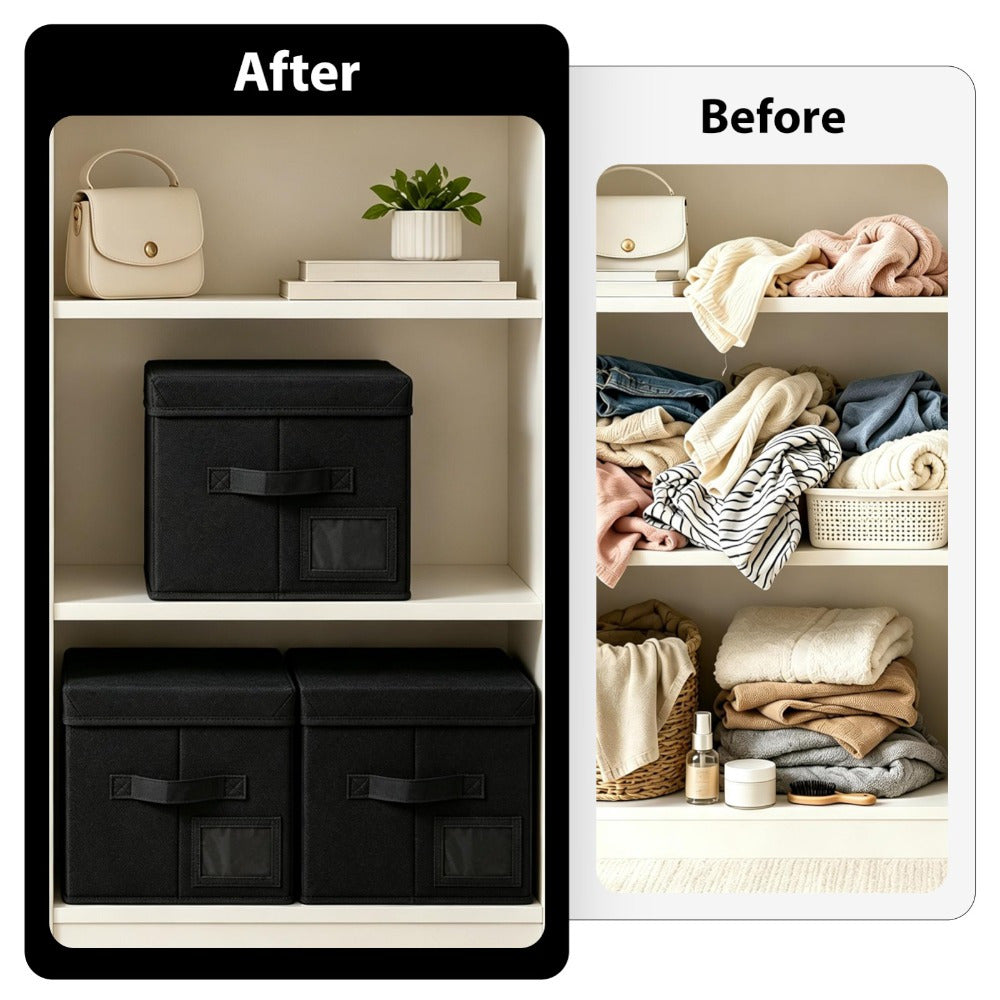 Set of 3 Large Fabric Storage Boxes with Lids