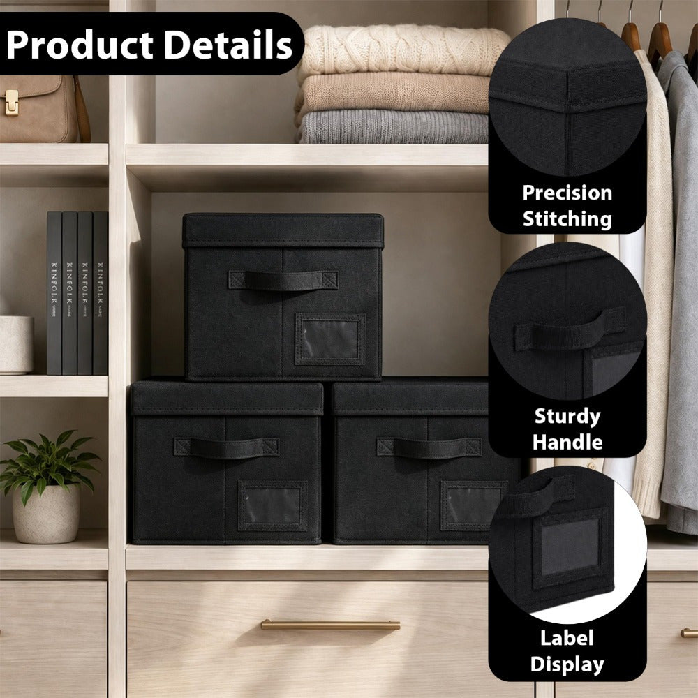 Set of 3 Large Fabric Storage Boxes with Lids