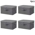 Set of 4 Large Foldable Canvas Storage Boxes with Lids