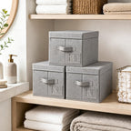 Set of 3 Large Fabric Storage Boxes with Lids