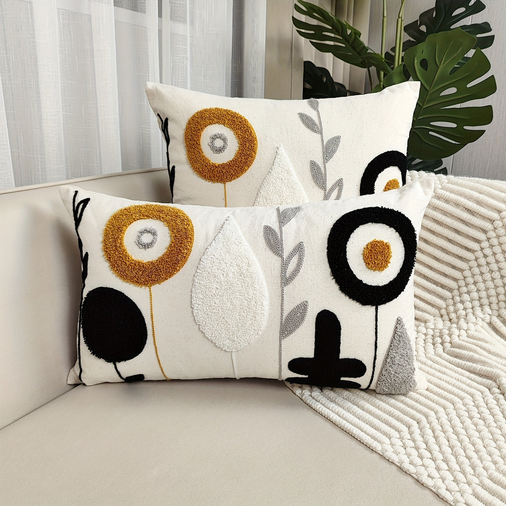 Round Floral Embroidered Cushion Cover