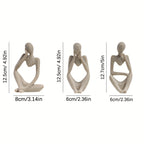 Set of 3 Abstract Sandstone Reading Thinker Figurines