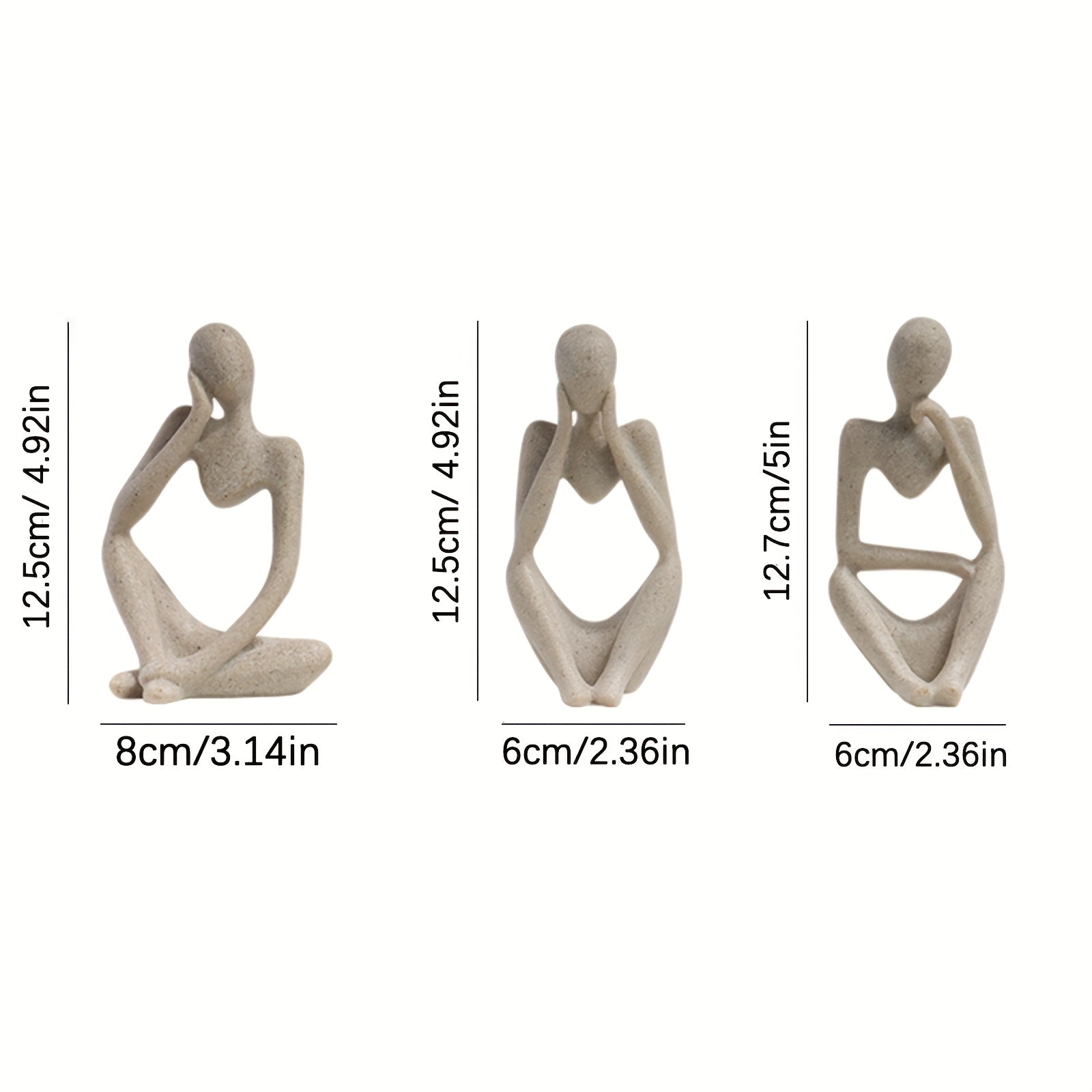 Set of 3 Abstract Sandstone Reading Thinker Figurines