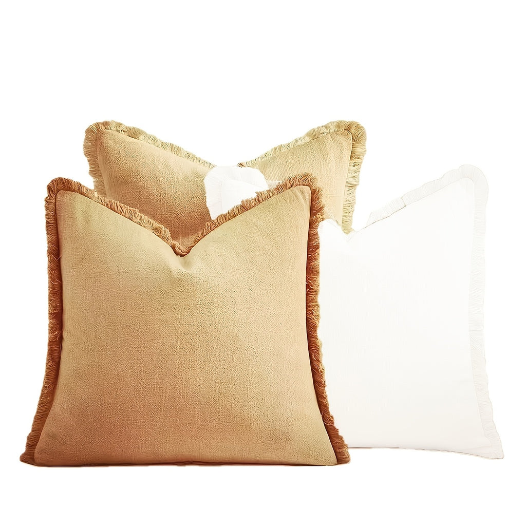 Set of 3 Fringed Bohemian Linen Pillowcases