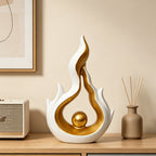 Abstract Flame Resin Sculpture – White & Gold
