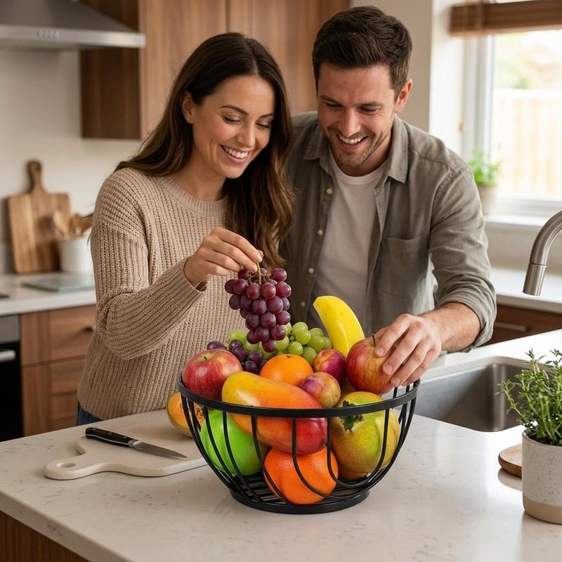 Flat Round Black Fruit Basket