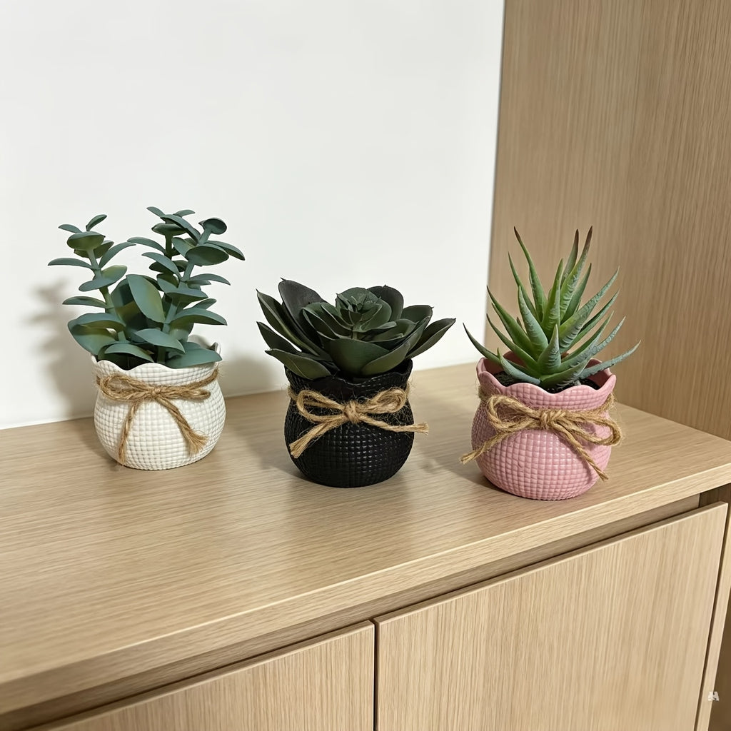 Set of 3 Mini Artificial Succulent Bonsai Plants