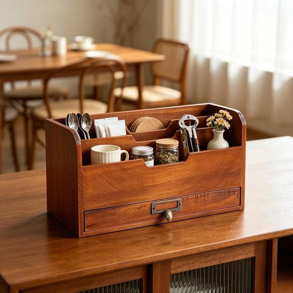 3-Tier Rustic Wooden Desk Organiser