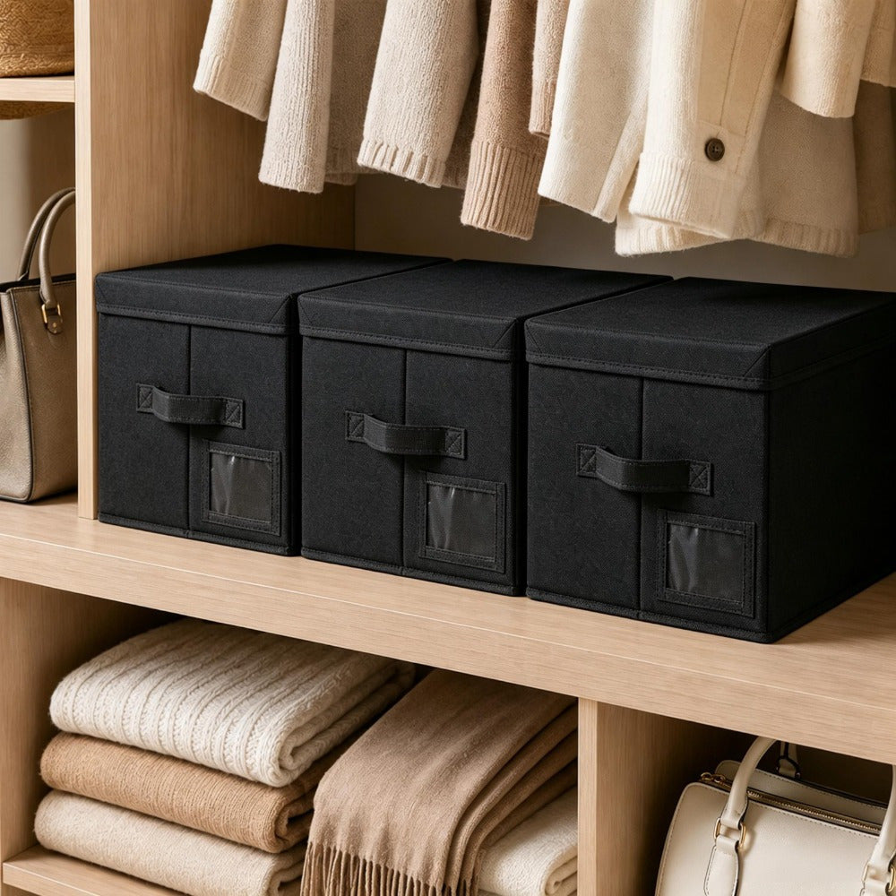 Set of 3 Large Fabric Storage Boxes with Lids