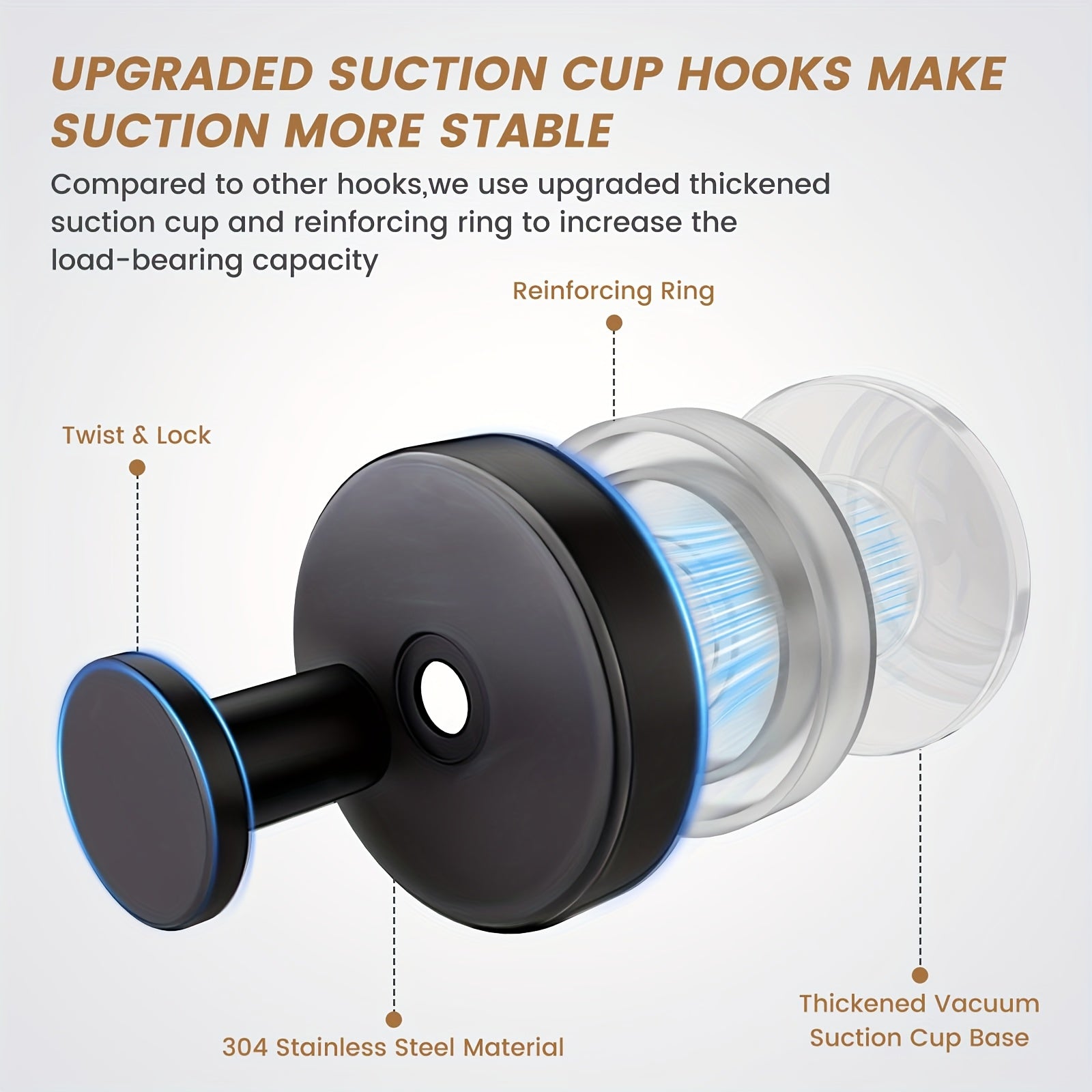 2 Stainless Steel Suction Cup Towel Hooks