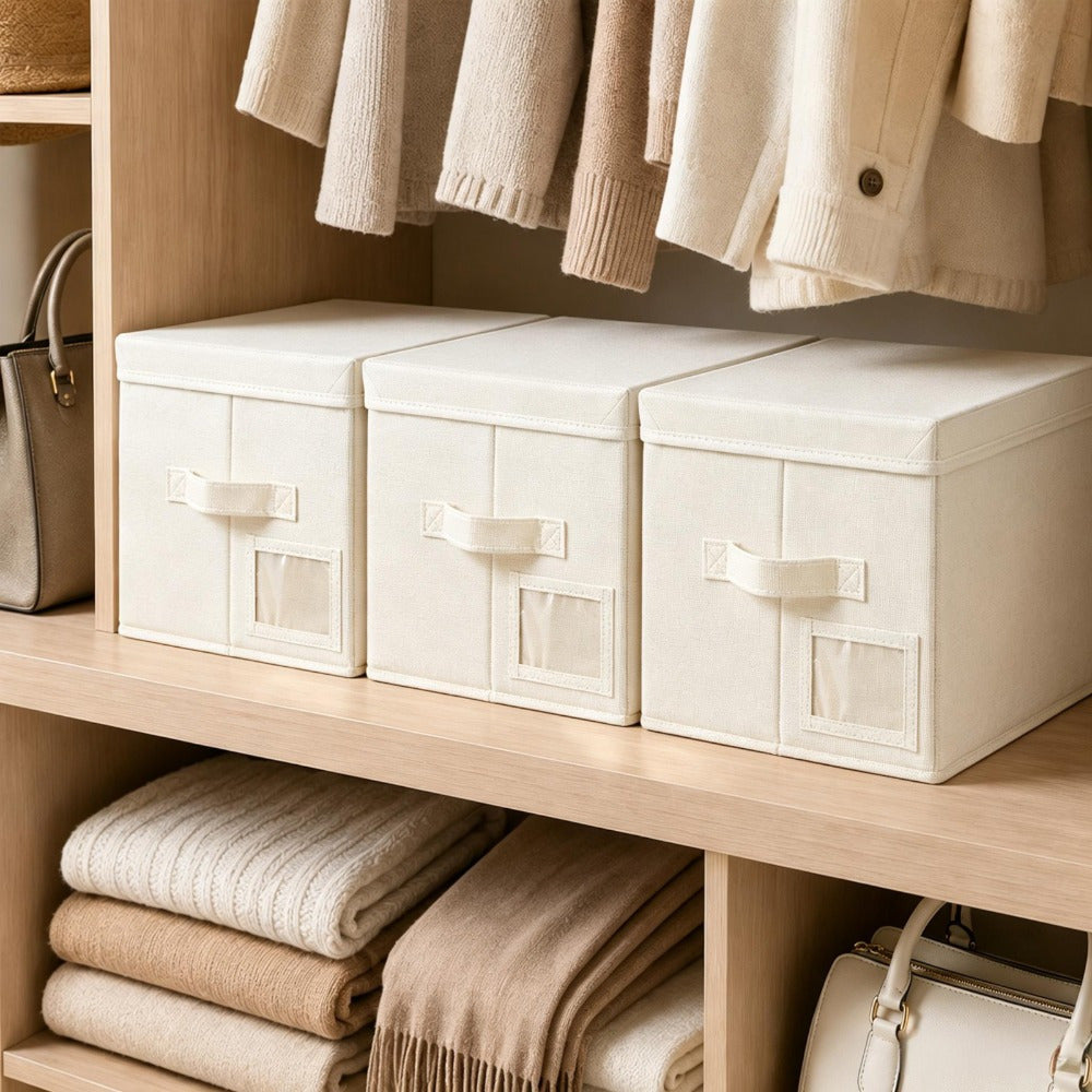 Set of 3 Large Fabric Storage Boxes with Lids