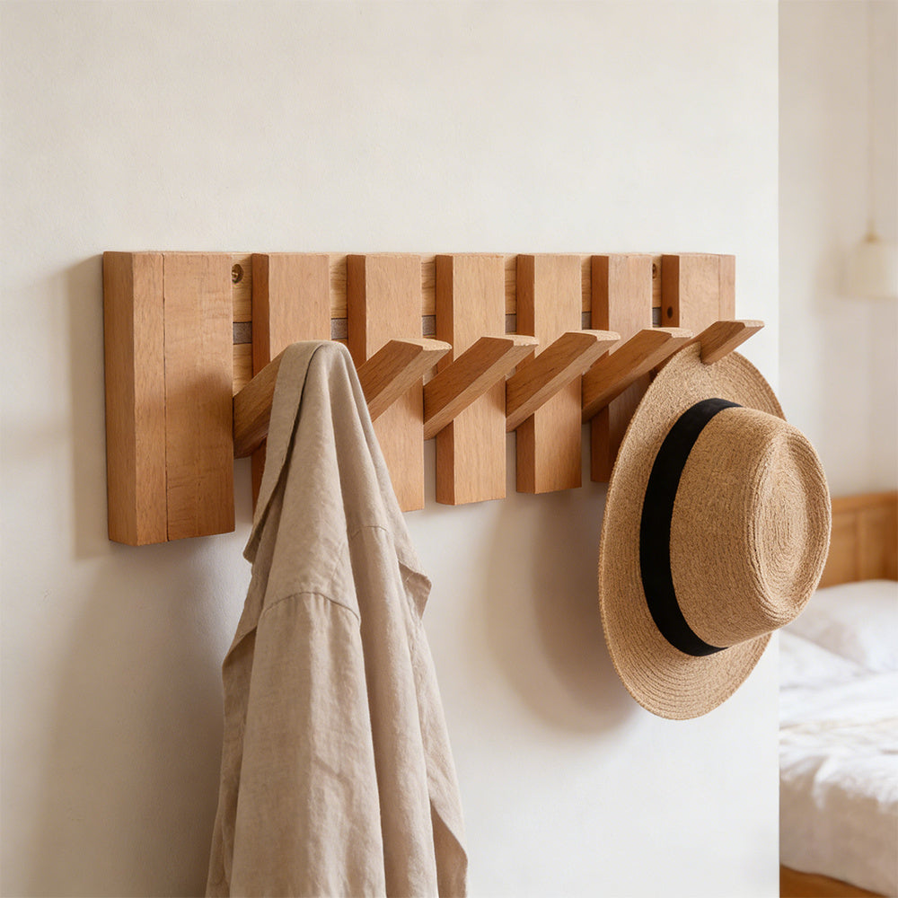 6-Hook Piano Key Wall-Mounted Wooden Coat Rack
