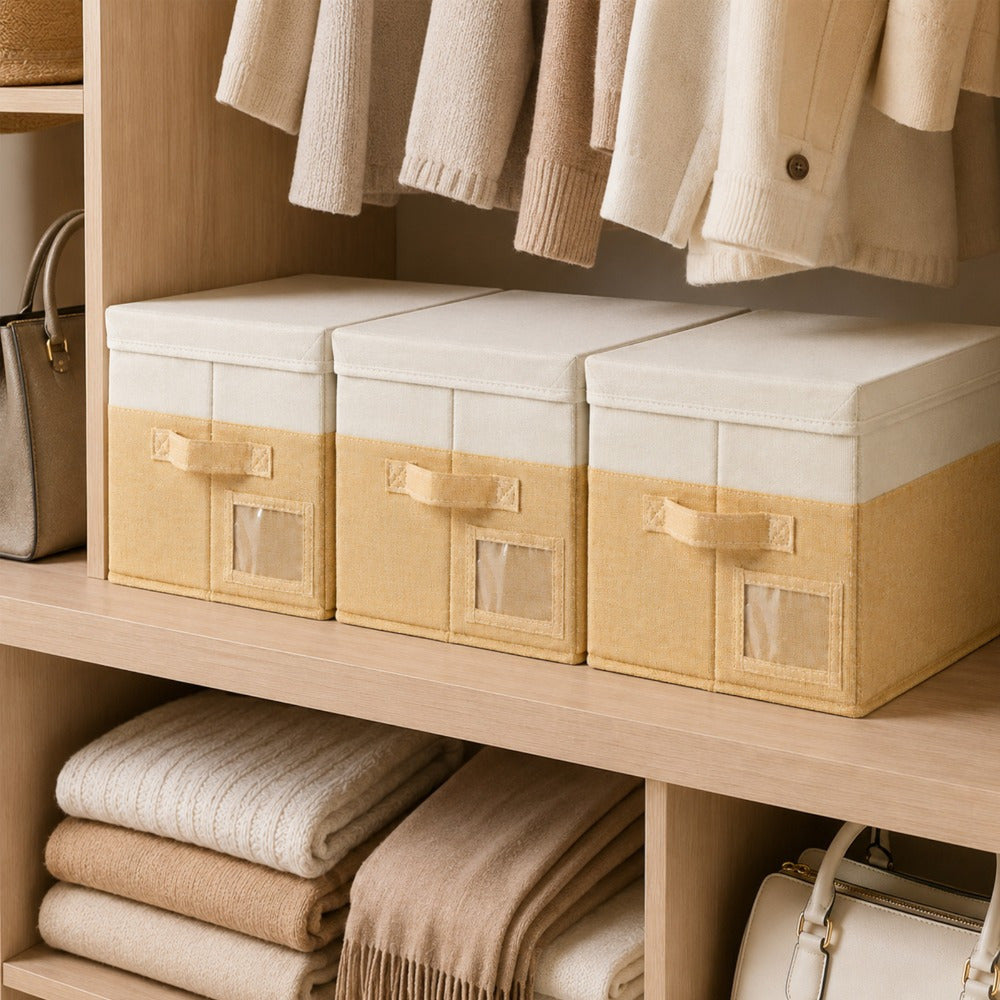 Set of 3 Large Fabric Storage Boxes with Lids