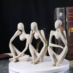 Set of 3 Abstract Sandstone Reading Thinker Figurines