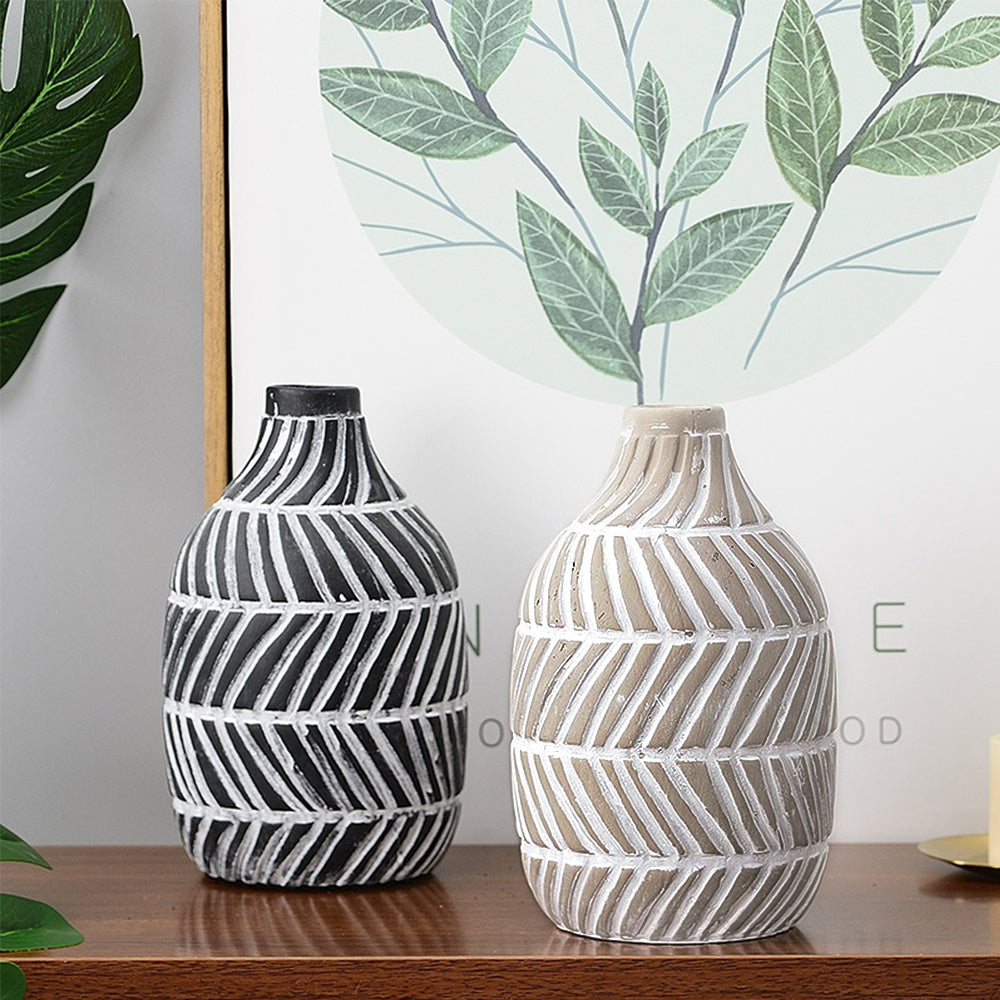 Nordic Striped Textured Ceramic Vase