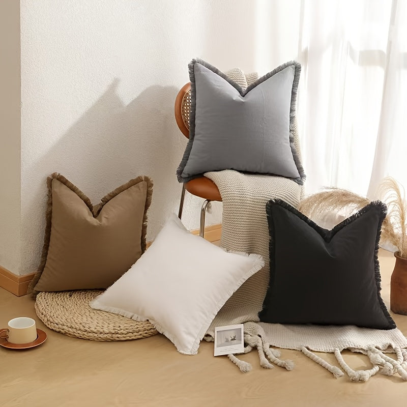 Set of 3 Fringed Bohemian Linen Pillowcases