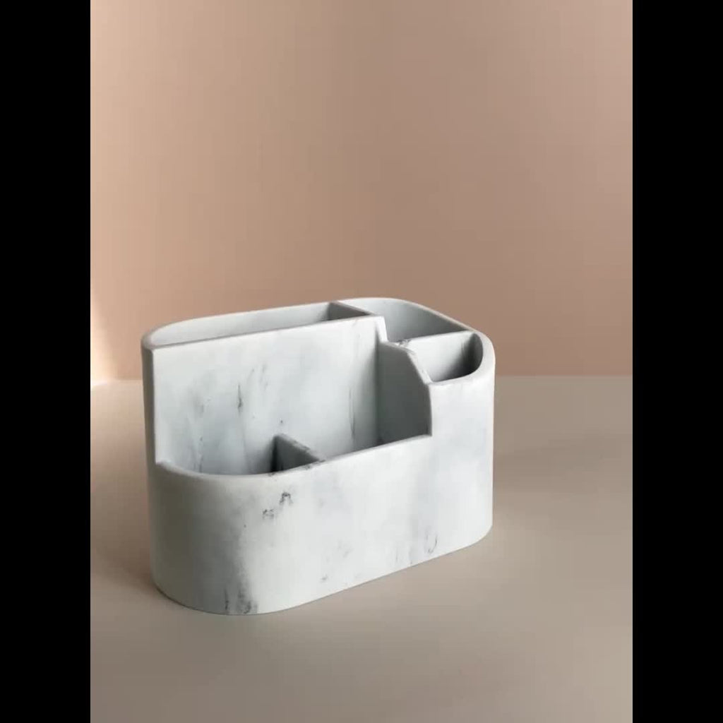 White Marble Resin Toothbrush & Cotton Box Set