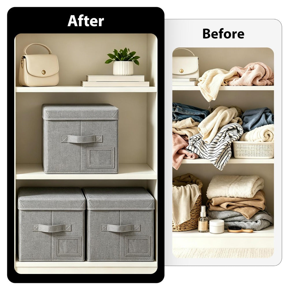 Set of 3 Large Fabric Storage Boxes with Lids