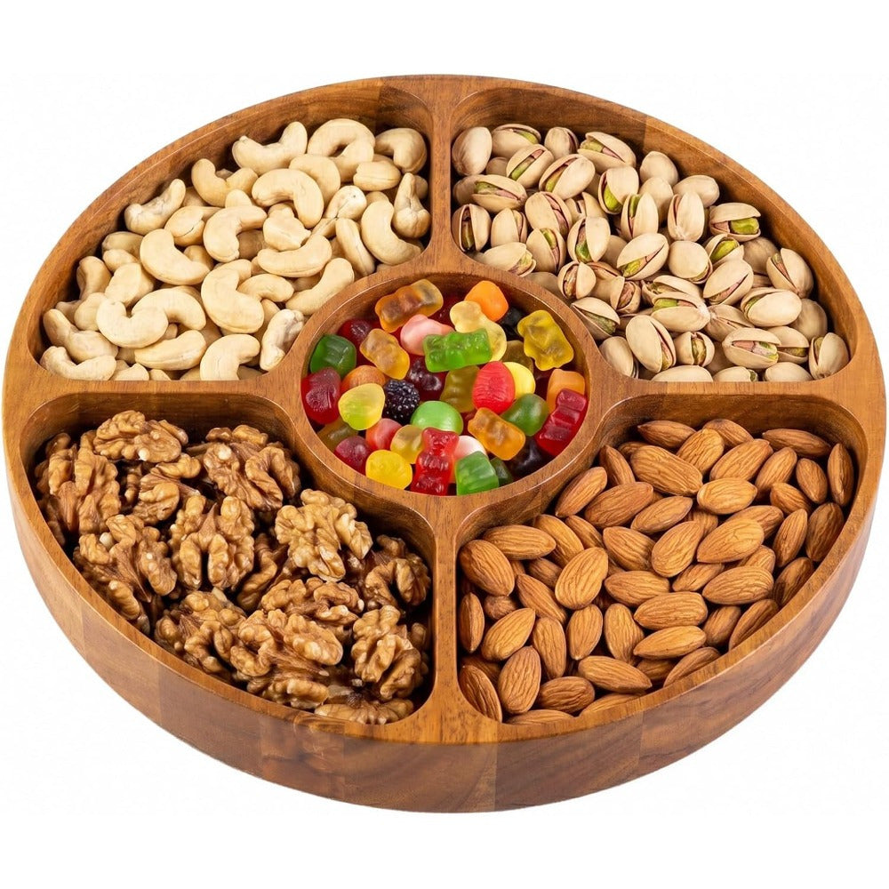 5-Section Round Wooden Snack Serving Board