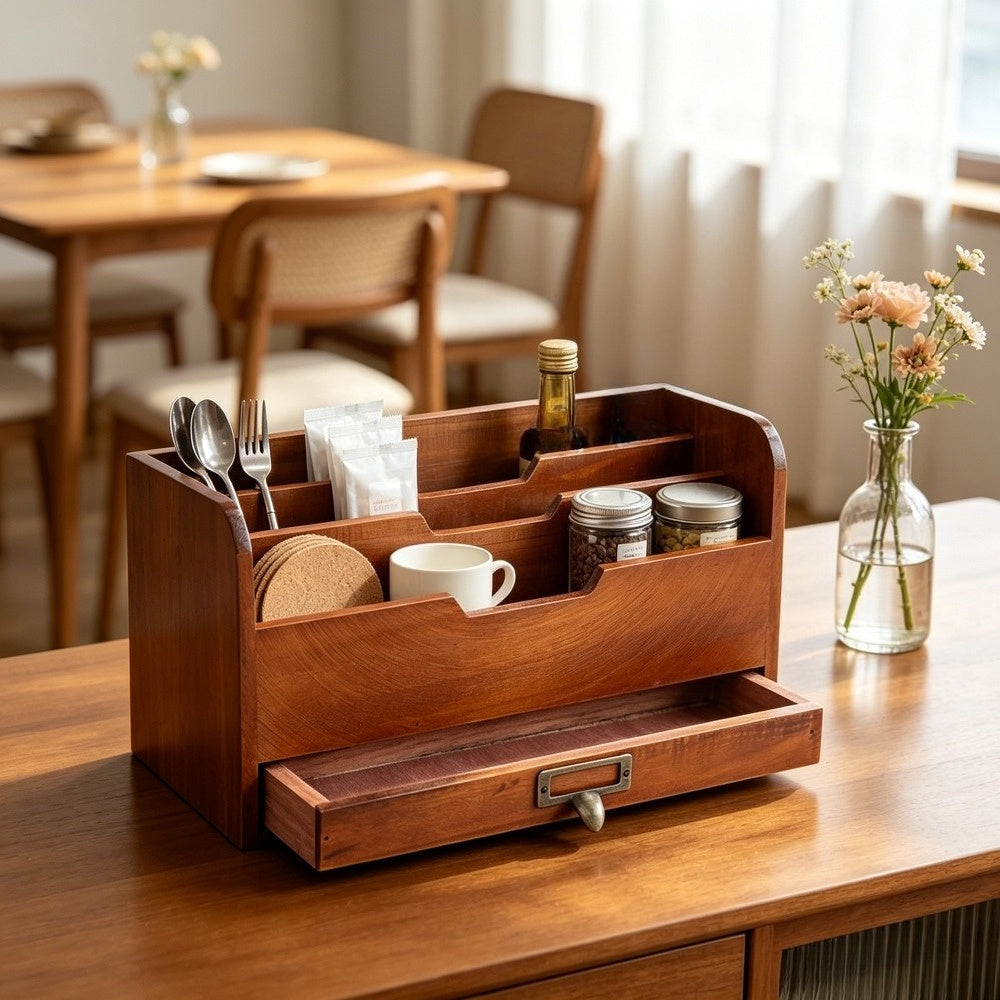 3-Tier Rustic Wooden Desk Organiser