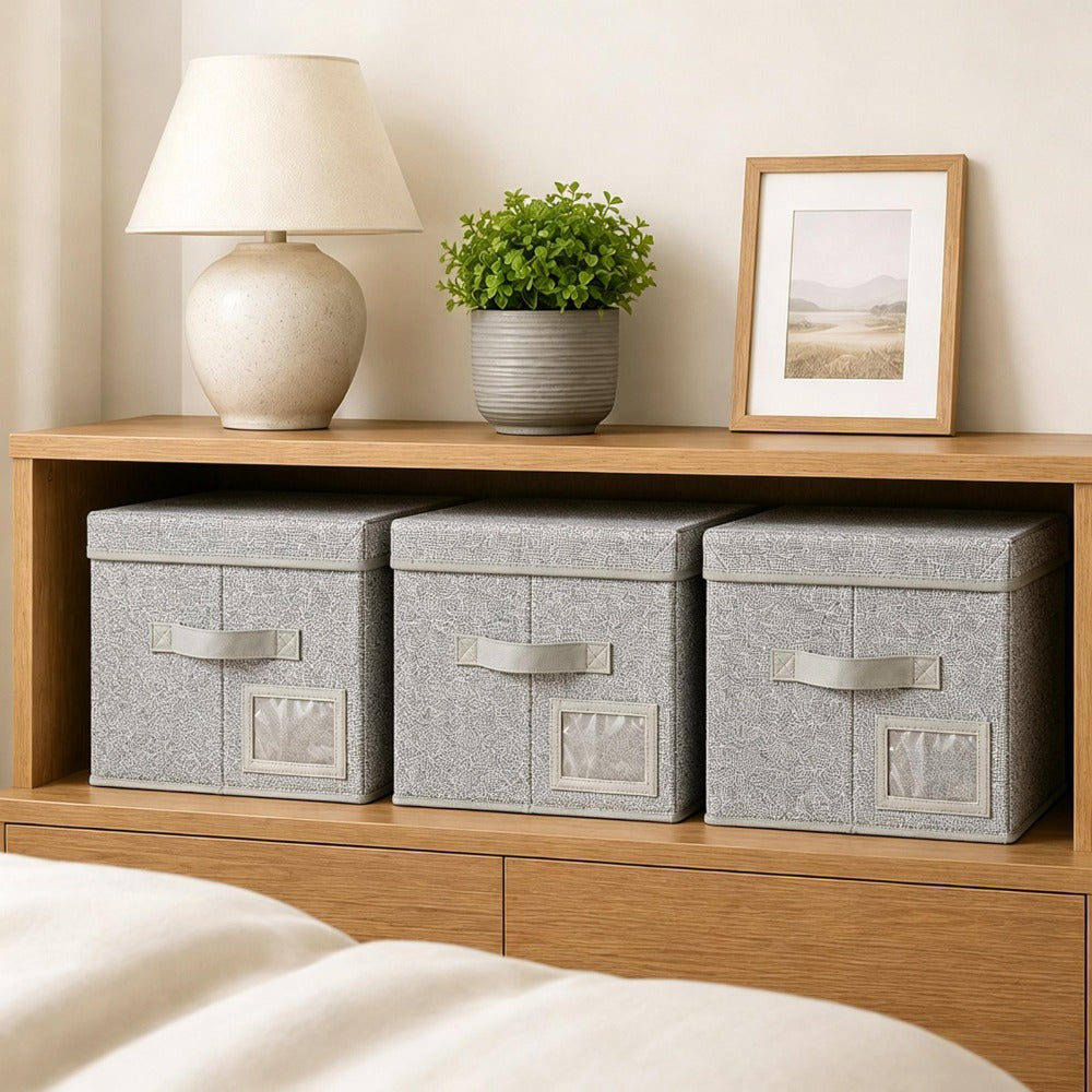 Set of 3 Large Fabric Storage Boxes with Lids