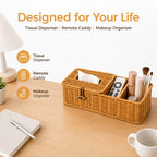 Boho Raffia Desk Organiser with Tissue Holder
