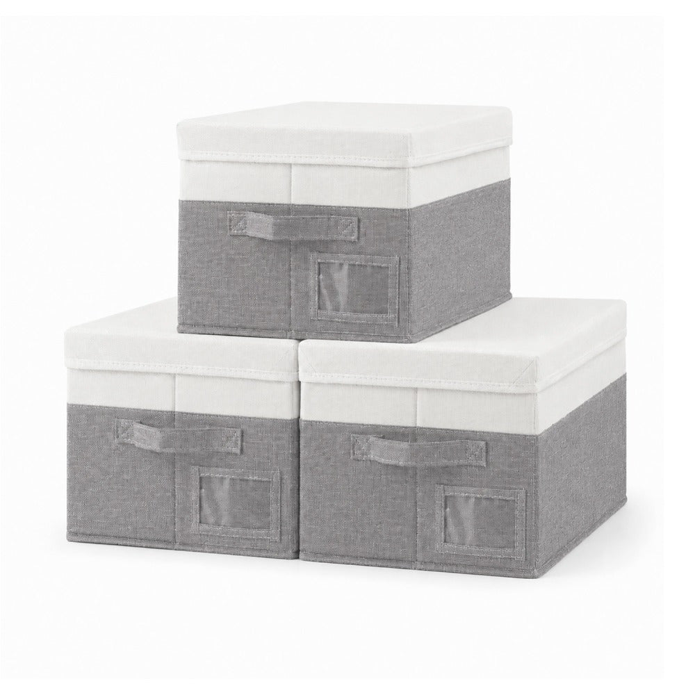 Set of 3 Large Fabric Storage Boxes with Lids