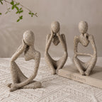 Set of 3 Abstract Seated Human Sandstone Resin Figurines