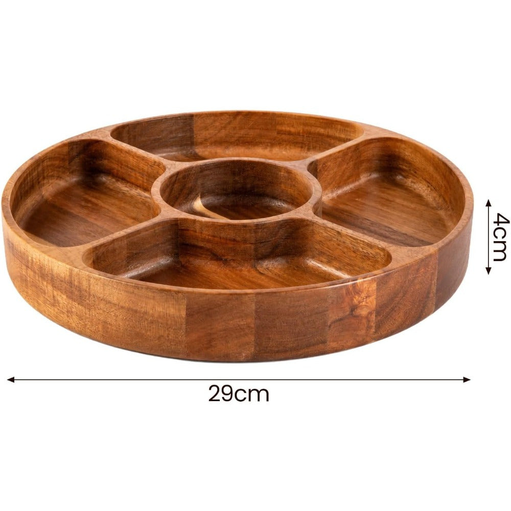 5-Section Round Wooden Snack Serving Board