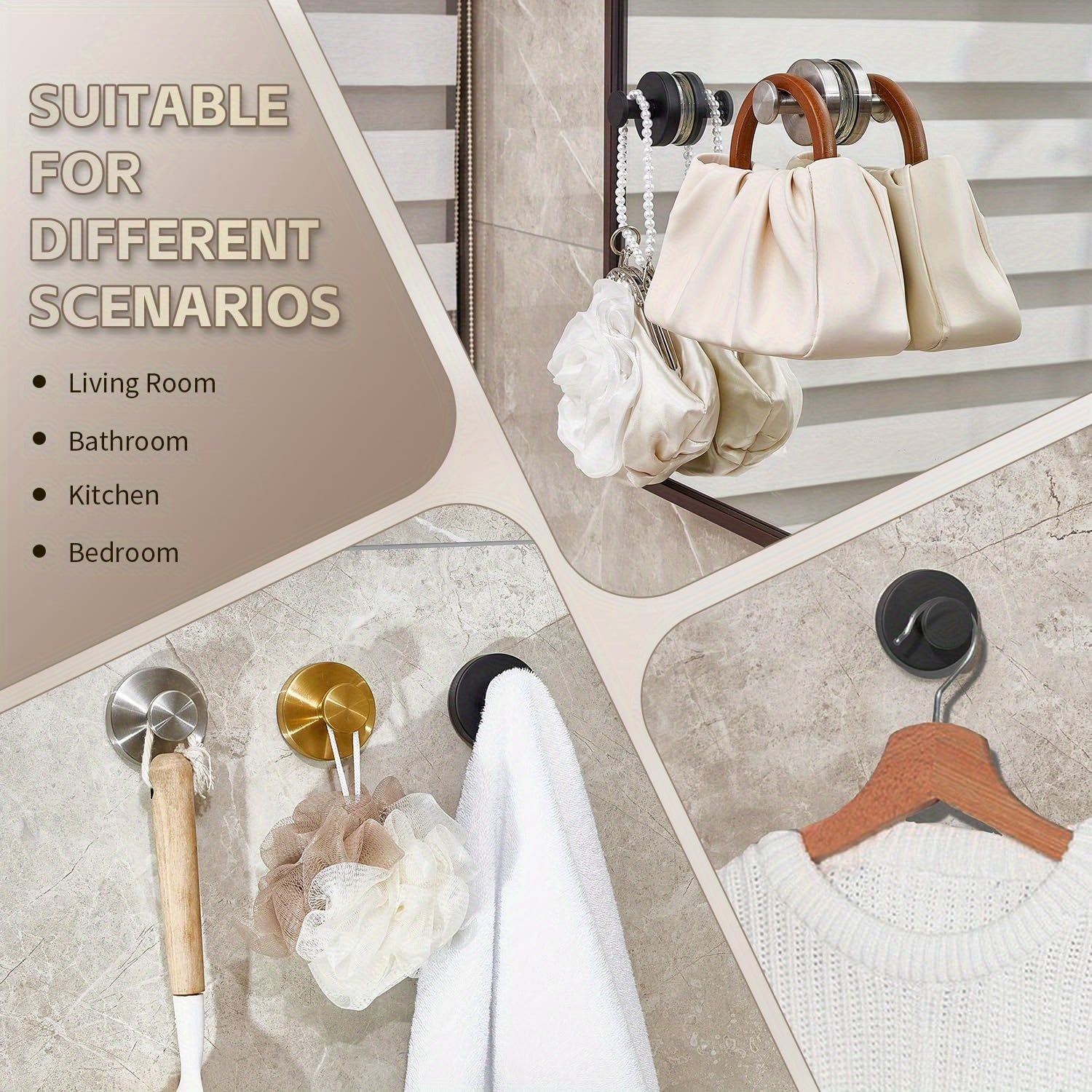 2 Stainless Steel Suction Cup Towel Hooks