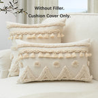 Natural Linen Cushion Cover with Geometric Tassel Detail
