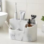 White Marble Resin Toothbrush & Cotton Box Set