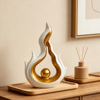 Abstract Flame Resin Sculpture – White & Gold