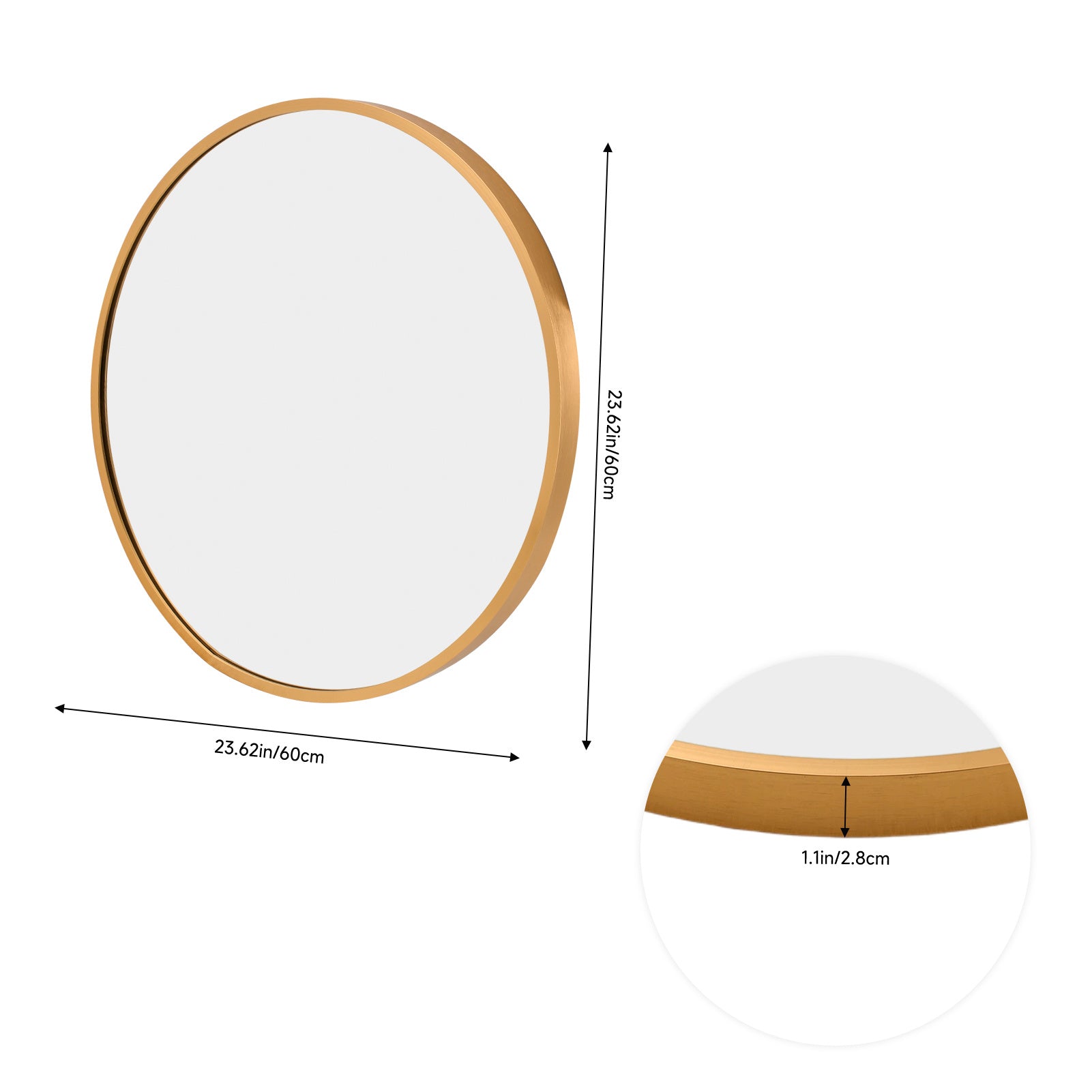60cm Gold Framed Round Wall Mirror