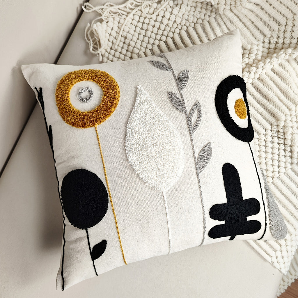 Round Floral Embroidered Cushion Cover