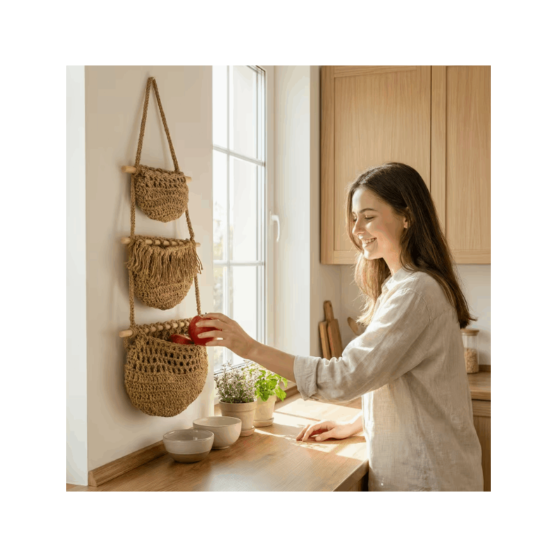 3-Tier Boho Braided Rope Wall Organiser