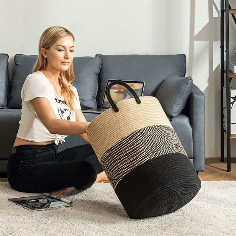 64L Large Rope Storage Basket for Blankets