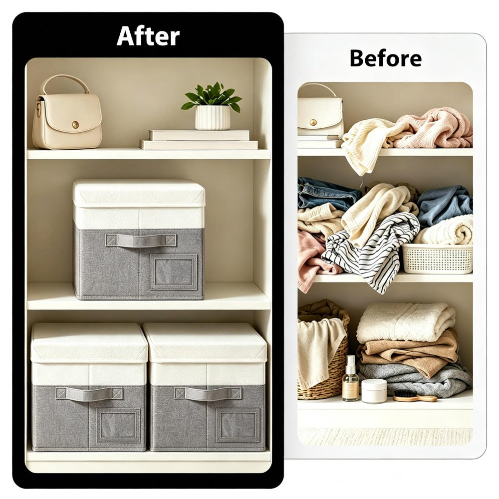 Set of 3 Large Fabric Storage Boxes with Lids
