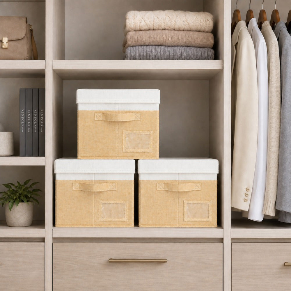 Set of 3 Large Fabric Storage Boxes with Lids