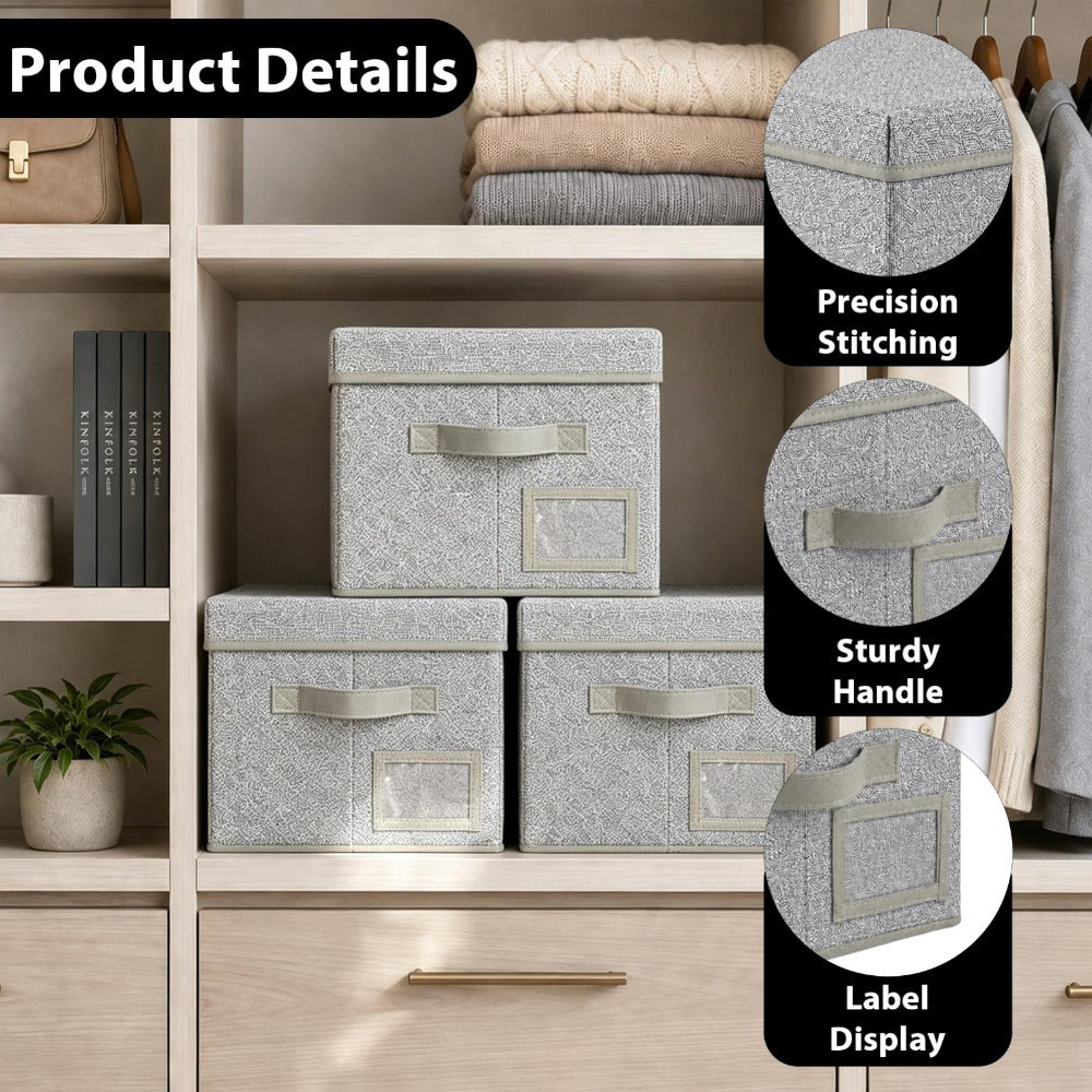Set of 3 Large Fabric Storage Boxes with Lids