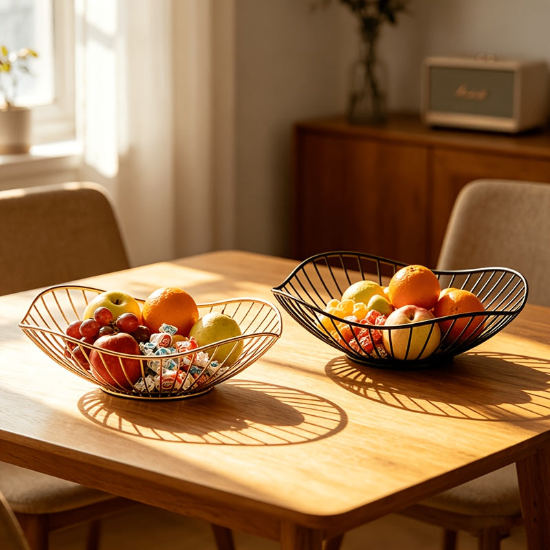 Set of 2 Black & Gold Wrought Iron Fruit Baskets
