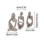 Set of 3 Abstract Seated Human Sandstone Resin Figurines