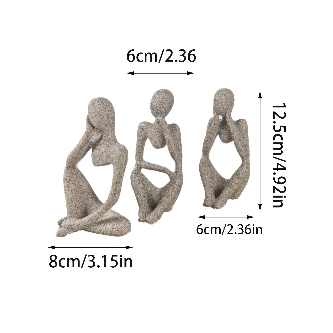 Set of 3 Abstract Seated Human Sandstone Resin Figurines