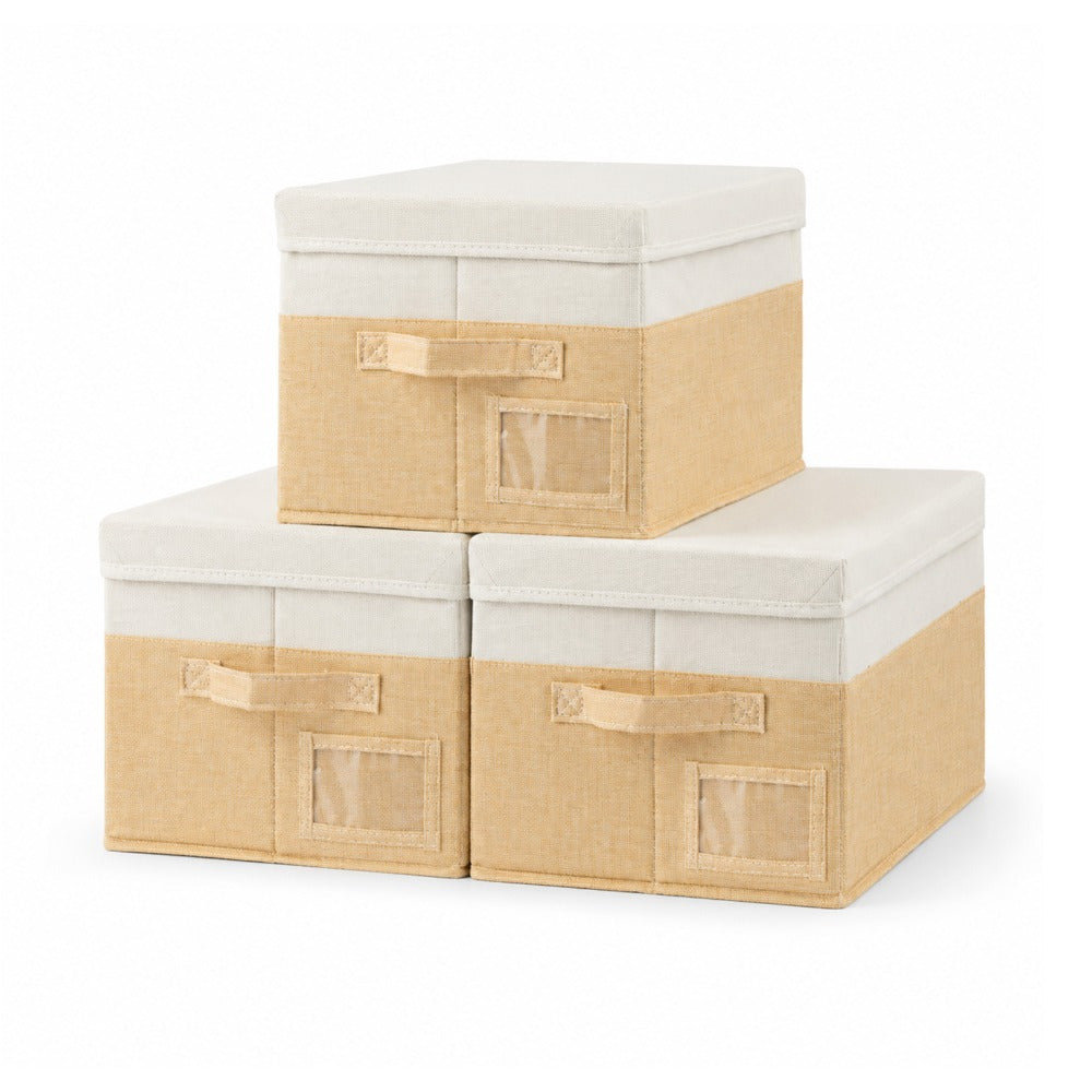 Set of 3 Large Fabric Storage Boxes with Lids