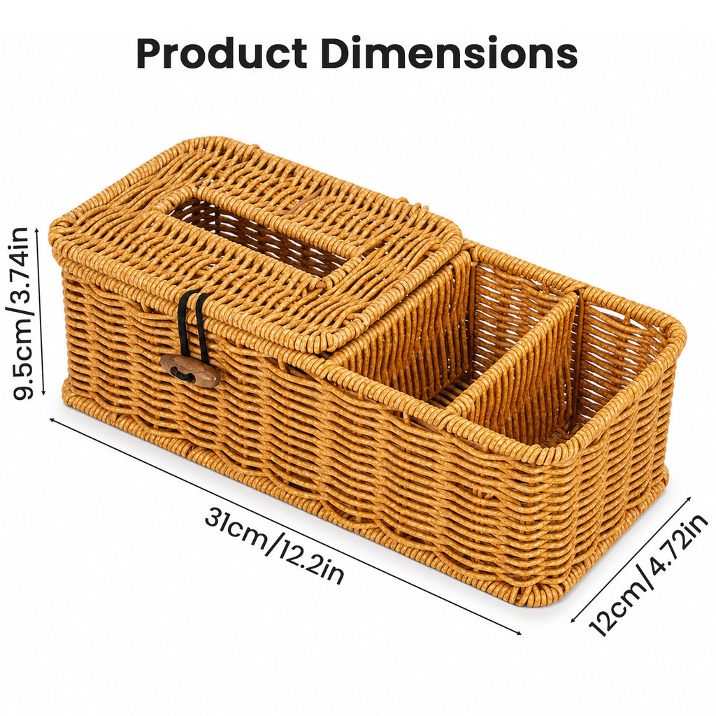 Boho Raffia Desk Organiser with Tissue Holder